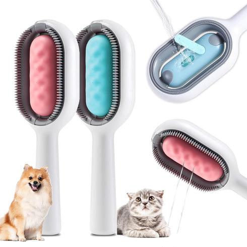 4 in 1 Pet Hair Removal Comb - Cat Dog Massage Brush with Gravity Water Tank for Shedding Fur (Long Hair, 2PCS)