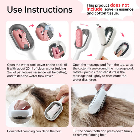 Cat Brush with Water Tank, Pet Hair Removal Comb Slicker Brush for Dogs Cats Grooming Tool
