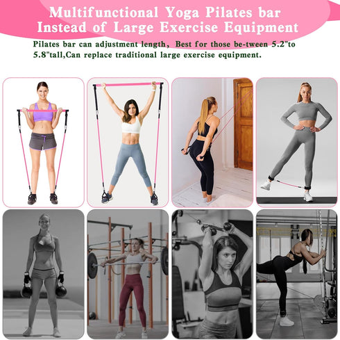 Pilates Bar Kit with Resistance Bands - Stackable Bar for Legs, Hip, Waist, Arm Workouts, Home Gym Yoga