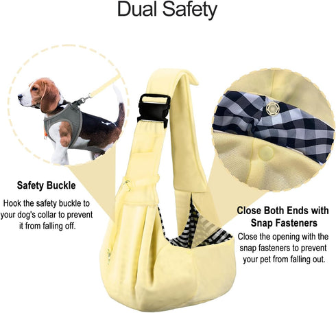 PETLOFT Reversible Dog Cat Sling Carrier, Adjustable Hands-Free Cross Body Carrier for Dog/Cat/Bunny up to 11lb (Beige)