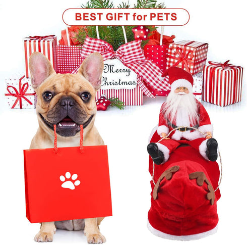 Idepet Funny Pet Dog Cat Christmas Costume, Santa Dogs Winter Hoodie Coat for Christmas Halloween Party