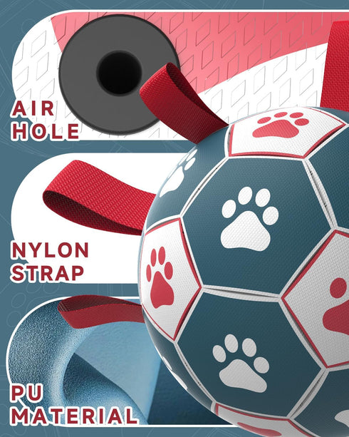 QDAN Dog Toys Soccer Ball with Straps - 10 Inch Durable Herding Ball for Extra Large Dogs, Outdoor Water Toy
