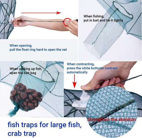 Generic 2 Pack 32ft Foldable Crawfish Trap, Heavy Duty Collapsible Minnow Crab Trap with Specialized Escape Vents