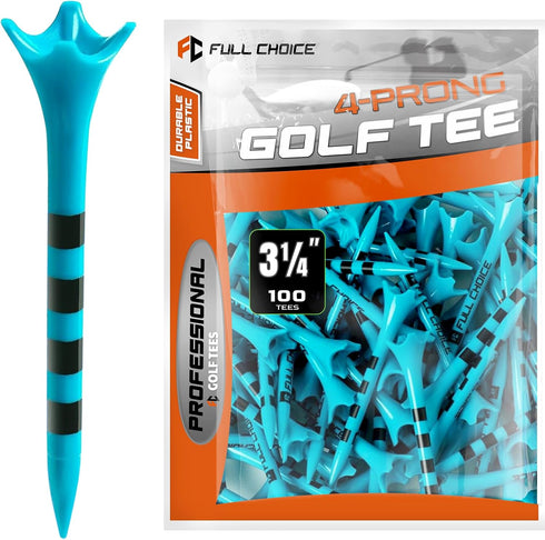 Low Friction & Resistance 4 Prongs Plastic Golf Tees, 100 Pack (2-3/4" / 3-1/4")