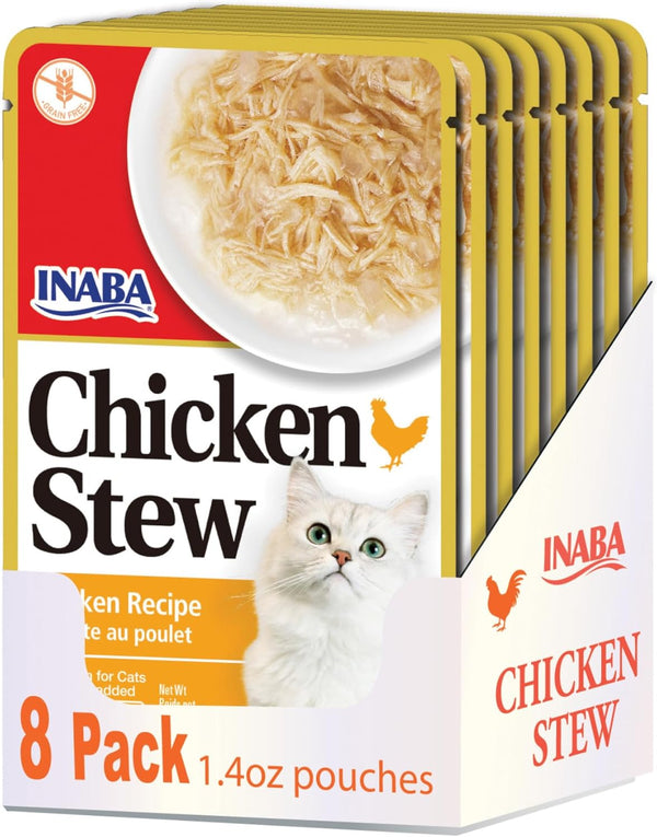 INABA Chicken Stew Side Dish, Dry Cat Food Topper/Treat with Vitamin E, Eight 1.4 Ounce Pouches