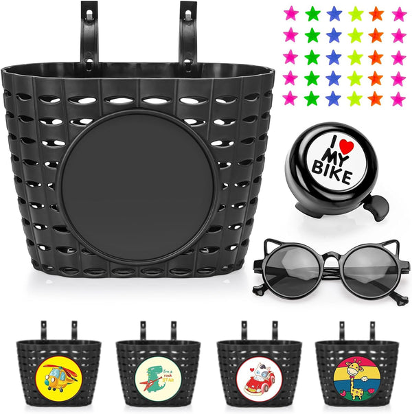 Kids Bicycle Basket with Bell, Wheel Spokes, Glasses, Bike Accessories for Boys and Girls