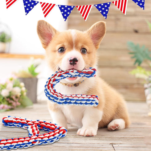 Vehomy 4th of July Dog Toys, USA Shape Chewing Toys, Cotton Rope Toys for Small Medium Dogs, Patriotic Interactive Toy