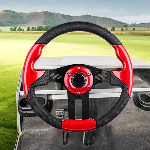 Golf Cart Steering Wheel or Adapter for Club Car DS, Club Car Precedent, EZGO, Yamaha (Red Steering Wheel)