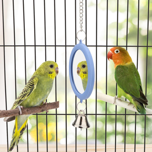 Hypeety Pet Bird Mirror with Bell, Interactive Parrot Toy for Cockatiel, Parakeets, Canaries, Budgie (Blue)