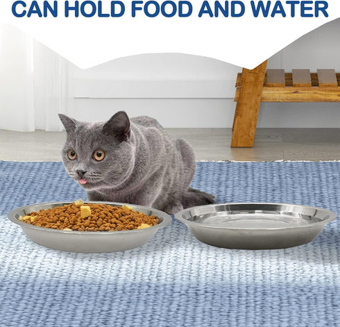 kathson 8 Pcs Stainless Steel Cat Food Bowls, Replacement Whisker Relief Metal Dishes, Shallow Wide Cat&Dog Bowls (7.00