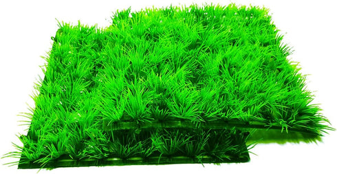 2pcs Artificial Aquarium Grass Mat Decorations, 10"X10" Plastic Lawn Ornament for Fish Tank