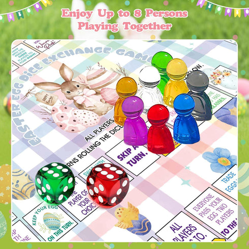 Fisahat 2-8 Easter Party Games,Dice Easter Egg Exchange Game,Rubber Mat Board Game,Easter Egg Party Game for Kids