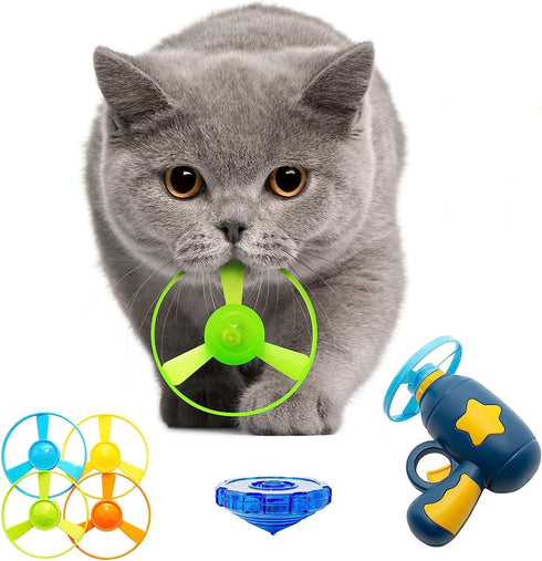 7 Piece Cat Fetch Toys, Interactive Flying Cat Toy with 5 Flying