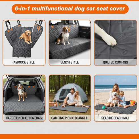 ARGNOOR 600D Hammock Dog Car Seat Cover with Free Poop Bags, Waterproof Car Seat Protector, Dog for Cars with Seatbelt