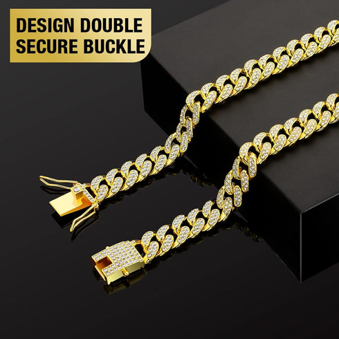 Dog Chain Silver Cuban Collars - Walking Silver Metal Chain Choke Collar with Secure Buckle, Pet Crystal Necklace