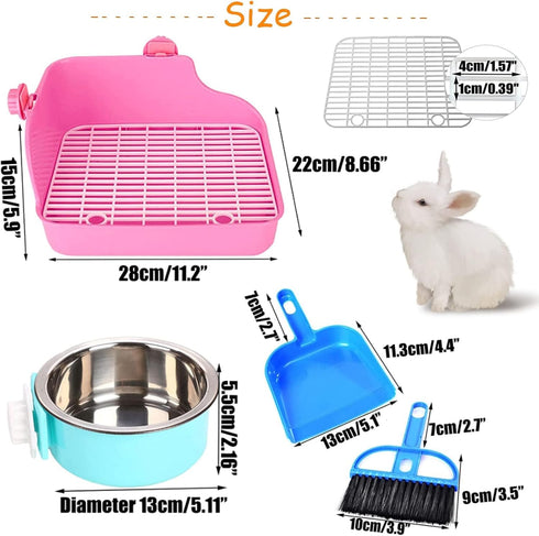 PINVNBY Rabbit Litter Box for Cage Bunny Corner Bedding Box Small Animal Litter Pan Hanging Pet Bowls Cage Potty