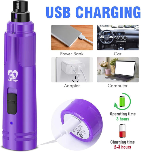 2-Speed Trimmer Casfuy Dog Nail Grinder with LED Light - Upgraded Electric Pet Nail Powerful Painless Paws Grooming