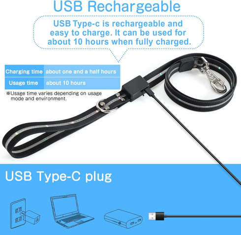 LED Dog Leash with 12 Lighting Modes, 4 Ft Rechargeable Lighted Leash for Night Walking Safety for All Dogs