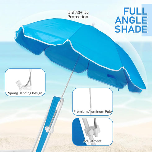 1 Pack 220lbs,Blue Heavy Duty Steel Beach Chair,Beach Chair with Umbrella,Outdoor Folding Chair High Strength Cleanable