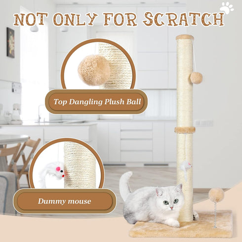 ANWA 32" Tall Cat Scratching Post, 3-in-1 with Plush Toys, Premium Sisal for Cats of All Ages, Stable Base