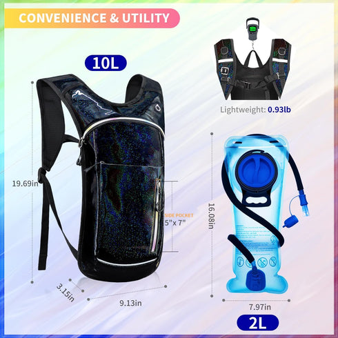 Hydration Backpack, Water Backpack with 2L Hydration Bladder, Essential for Raves, Hiking, Cycling, Outdoor Activities