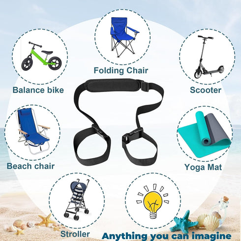 Backpack 3 Pack Beach Chair Straps - Heavy Duty Rocking Camping Chair Carrier, Adjustable Hands-Free Shoulder Straps