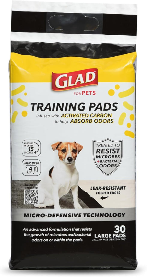 Glad for Pets Activated Carbon Puppy Training Pads, 30ct Ultra Absorbent 23"x23" with Odor Control