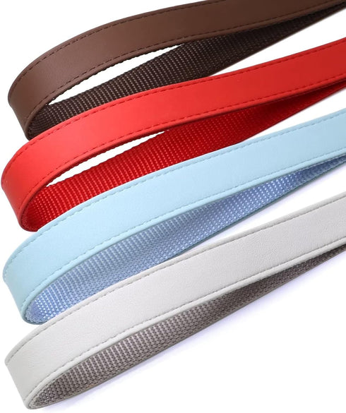 PET ARTIST Soft Leather Dog Collar and Leash Set, Bright & Solid Nylon Grey Dog Collar with Quick Release Metal Buckle,