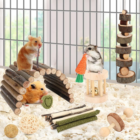 12 Chinchillas, YIXUND Hamster Cage Accessories, Different Chew Toys for Guinea Pig, Gerbils, Mice, Rats, Mouse