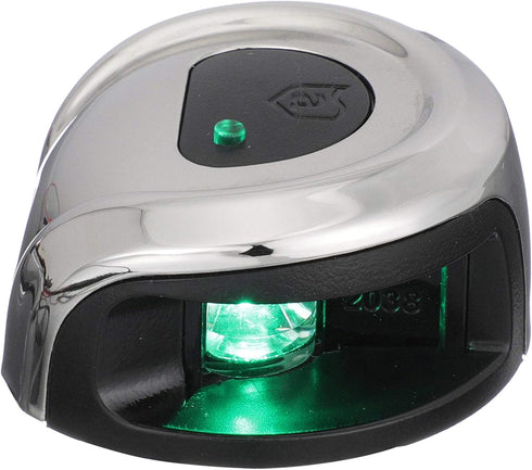 NV2012SSG-7 2-Mile Attwood LightArmor Navigation Deck Mount Sidelight, Green LED Lighting, Round Stainless Housing
