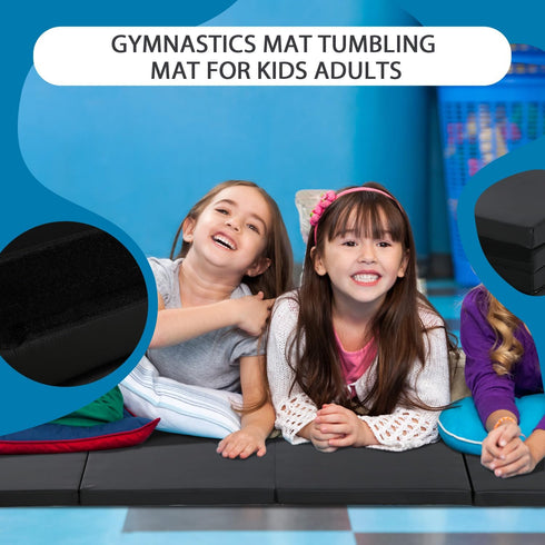 Gymnastics Mat for Tumbling, Folding Tumbling Mat Exercise Mat Gym Mat Tumbling Mats for Kids, Adults, PU Leather Yoga