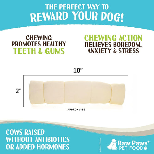 Raw Paws Beef Cheek Rolls for Dogs, 10-inch, 4-ct, Rawhide Alternative Chews, Free-Range Cow Cheek Rolls