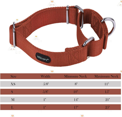 Martingale Dog Collar Nylon Adjustable and Safety Training Brick Red Caramel Comfortable Metal Buckle Pet Collars for Small Medium and Large Dogs