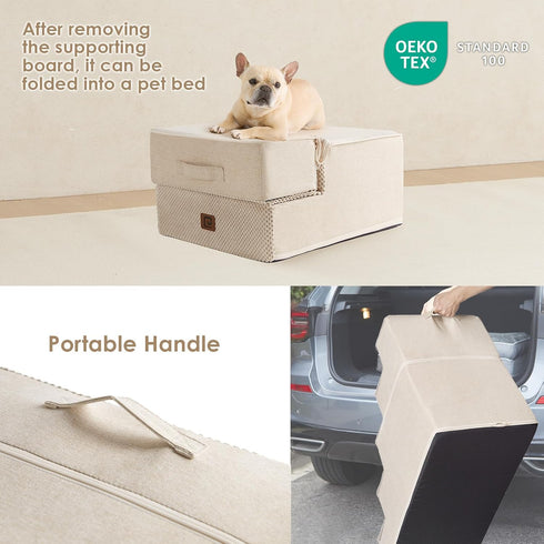 EHEYCIGA 3-Step Dog Stairs for Small Dogs, 13.5" H Non-Slip Indoor Ramp for Couch and Chair, Beige