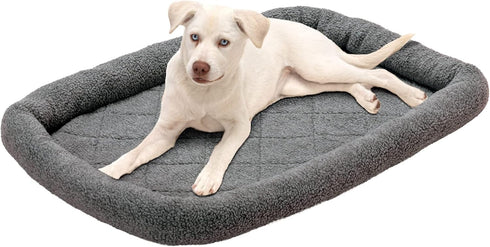 Furhaven Dog Bed for Large/Medium Dogs, 100% Washable, Sherpa Fleece Bolster Crate Pad - Gray, Large