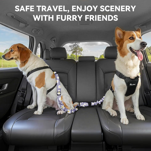 2Pack 3-in-1 360 Pawaboo Dog Seatbelt for Car, Dog Car Seat Belt Bungee, Dogs Tether for Cars with Buckle & Hook Latch