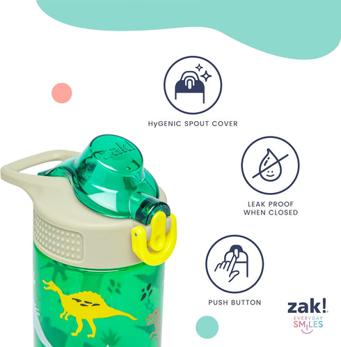 16oz 2-Pack Set Zak Designs Sage Kids Water Bottle For School or Travel, Durable Plastic Water Bottle With Straw