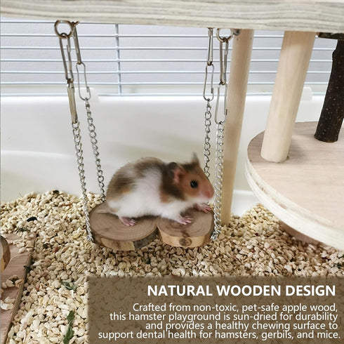 Generic Set, Wooden Hamster Playground & Activity Hamster Climbing Toy, with Platform, Bridge, and Ladders for Small
