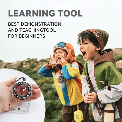 Set Backpacking Compass Hiking Survival, Wilderness Survival Compass for Kids- Magnetic Gear Navigation Map- Camping
