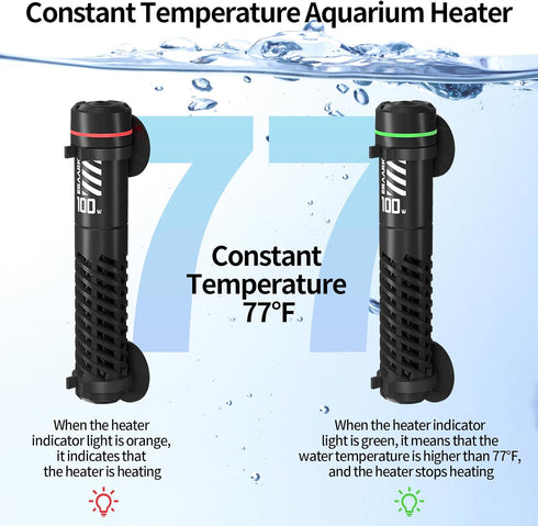 50W 100W Small Submersible Aquarium Heater, Constant Temperature 77?, Suitable for Saltwater and Freshwater Fish Tanks