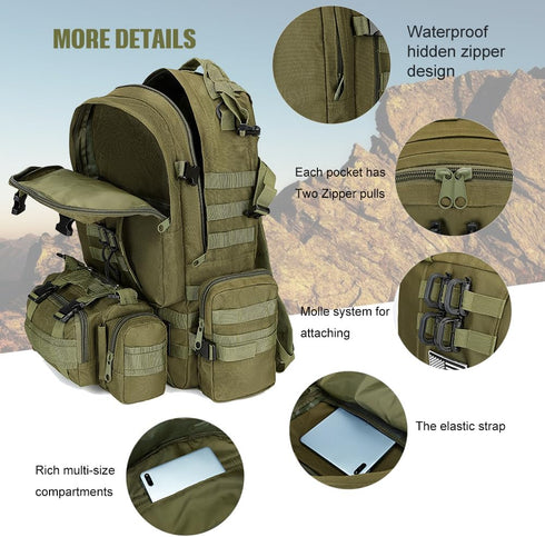 Large Military Tactical Backpack for Men, 40-50L Bug Out Bag, Army 3 Days Assault Pack with Molle System