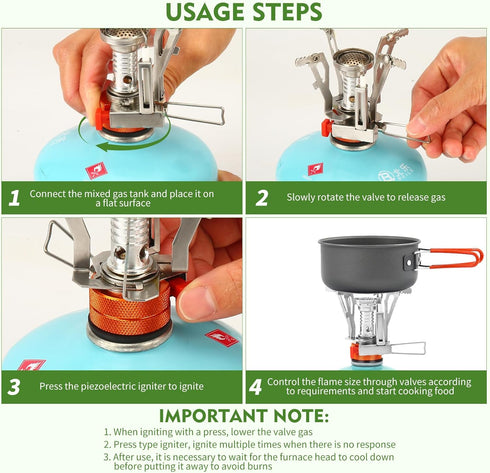Portable Camping Stove, Specialized Backpacking Stove with Piezo Ignition, Wind-Resistance for Outdoor Cooking