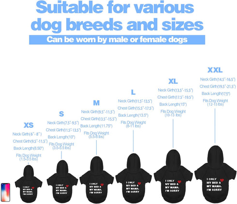 Comfortable Polycotton Dog Hoodie, Soft Lightweight Vest for Small and Large Dogs, 'I Only Love My Bed' Print Grey
