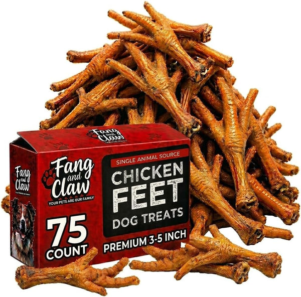 Fang and Claw Nail-Free Chicken Feet for Dogs, 75 Count Bulk Pack Single-Ingredient Air-Dried Dog