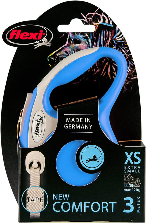 Flexi Comfort Tape Grey & Blue 3m Retractable Dog Leash for Dogs up to 12kgs/26lbs (Extra Small)