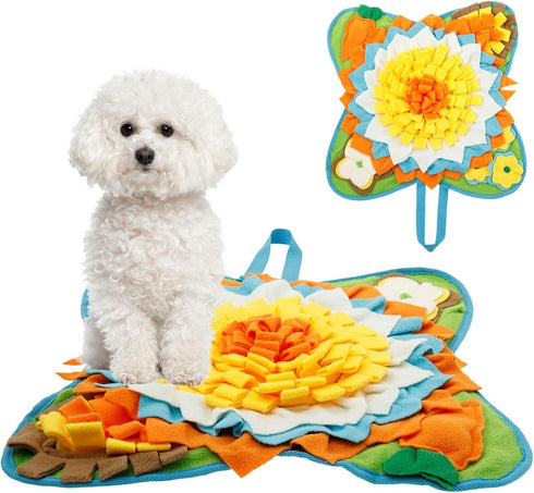Kandishiex 23.62 23.62 inch Snuffle Mat for Dogs Cats Rabbits, Plush Fabric Flower Shape Slow Eating Mat with Anti-Slip
