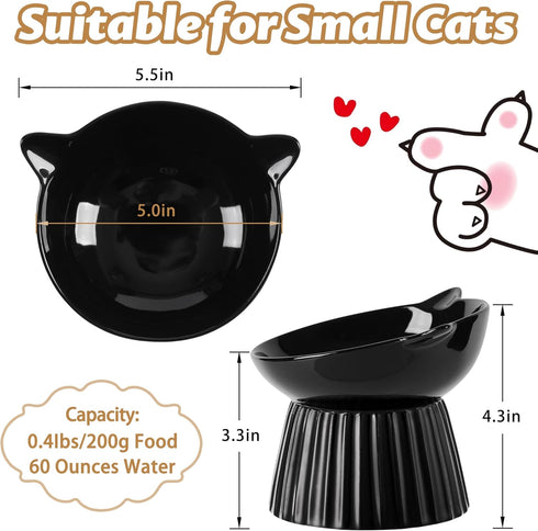 Ceramic Tilted Raised Cat Bowl, Anti Vomit Feeder for Indoor Cats, Whisker Friendly, Microwave & Dishwasher Safe