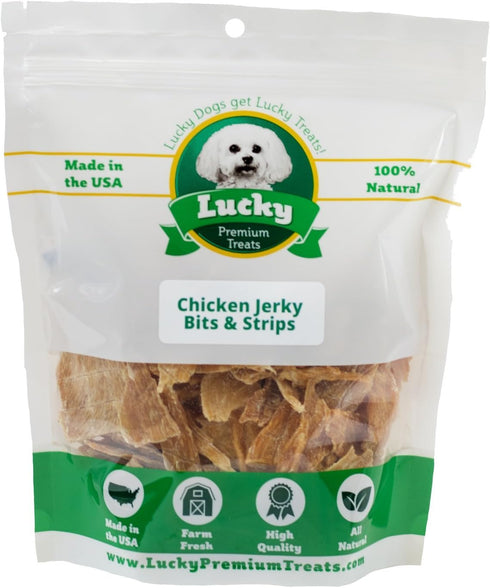 Lucky Premium Treats Chicken Jerky Bits and Strips 7 oz – All Natural Lean Dehydrated Chicken Breast Treats
