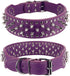 Hoot PU Leather Adjustable Spiked Studded Dog Collar, 2" Wide, 37 Spikes, M (Neck 19"-22"), Purple