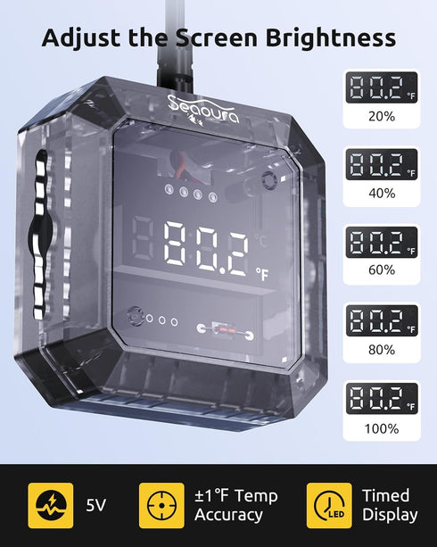 1 6.56ft Aquarium Thermometer Submersible, Digital Fish Tank Thermometers with USB for GlassTank, Aquariums Temperature